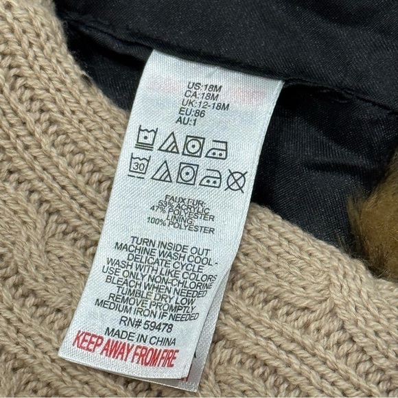 Rachel Zoe Baby 3 Piece Set 18 M Cable Knit Dress Leopard Print Vest Beanie Hat - Picture 8 of 11